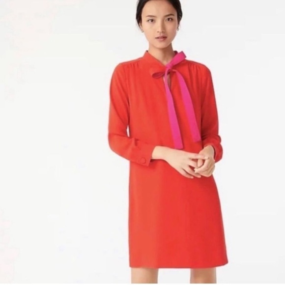 J. Crew Red Shift Dress Long Sleeves w/ Necktie 365 Crepe Size 2 - Picture 2 of 2